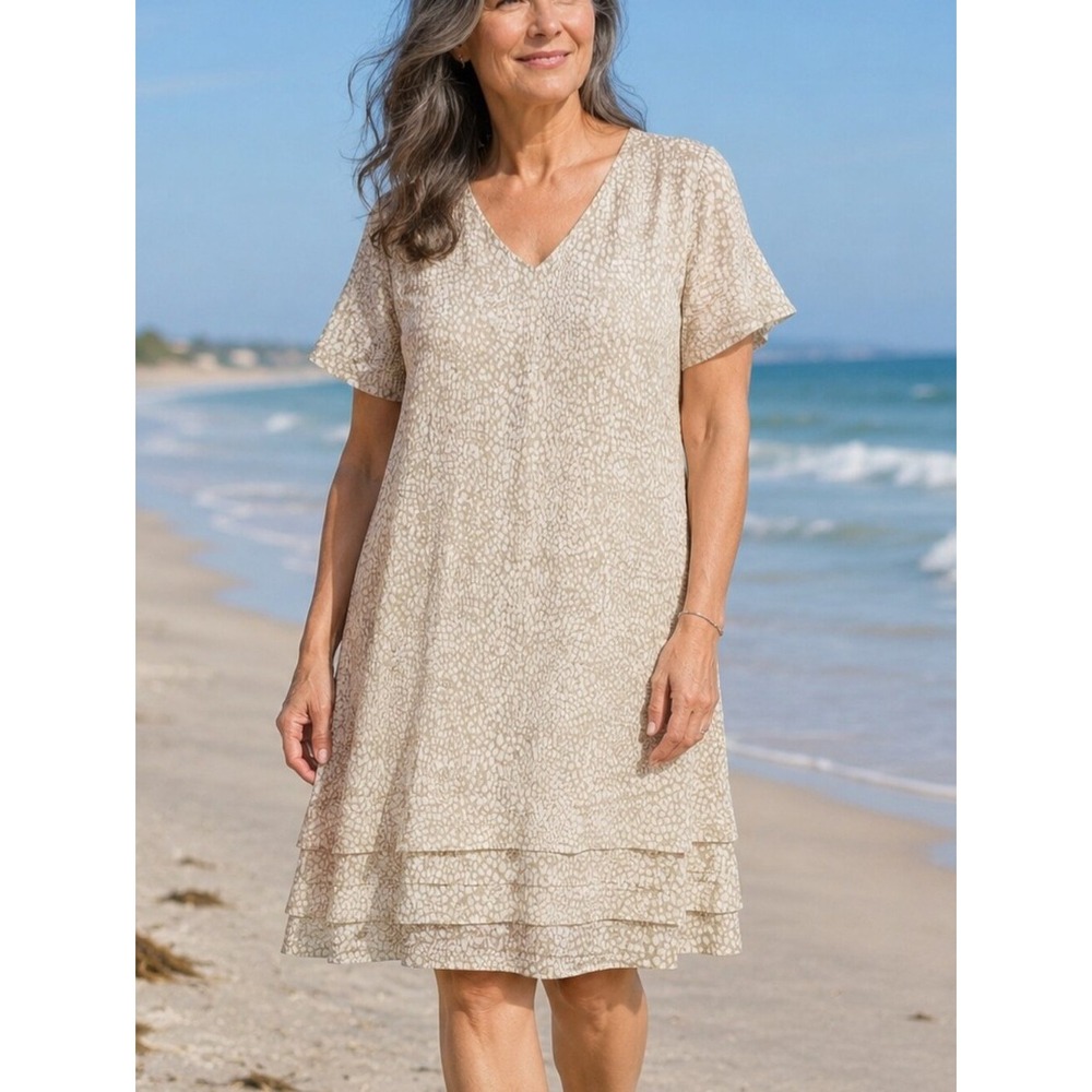 Linen blend Dress Neutral Beige Shift X Large 40" bust Minimal Coastal N Miller